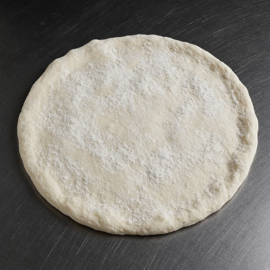 Plain dough disc, flour-dusted.