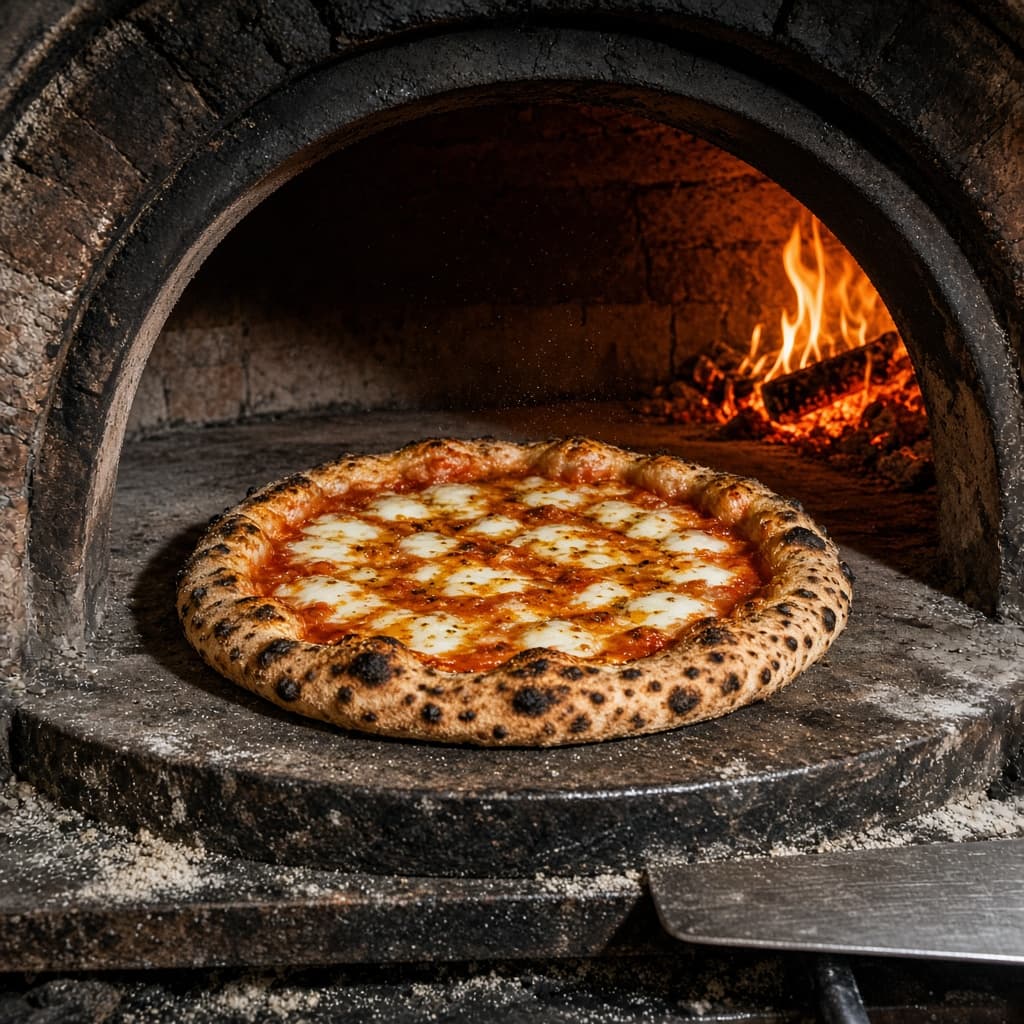 Pizza on the oven floor.