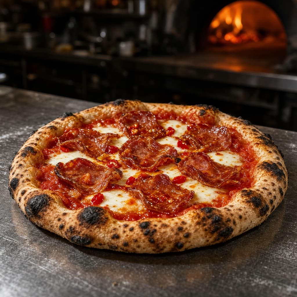 Diavola pizza with spicy salame and chilli.