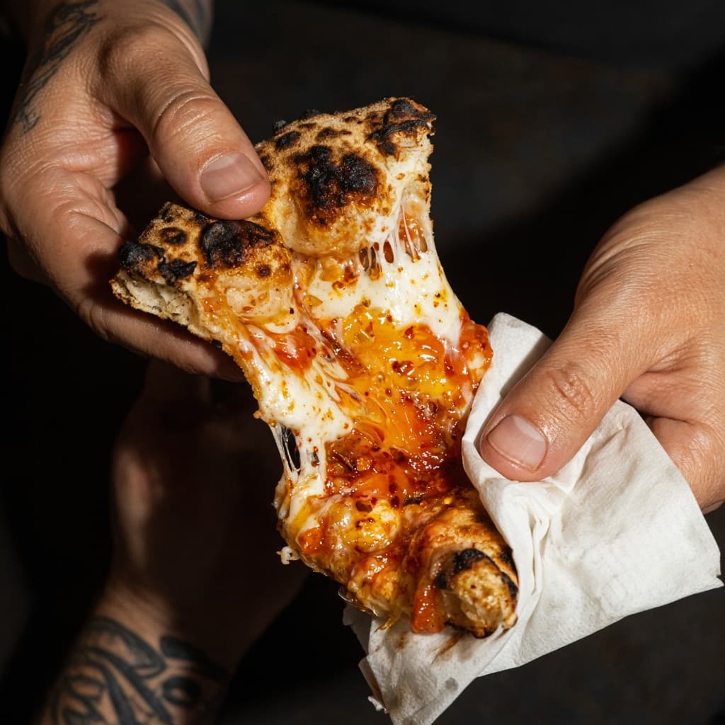 A slice folded for the walk.
